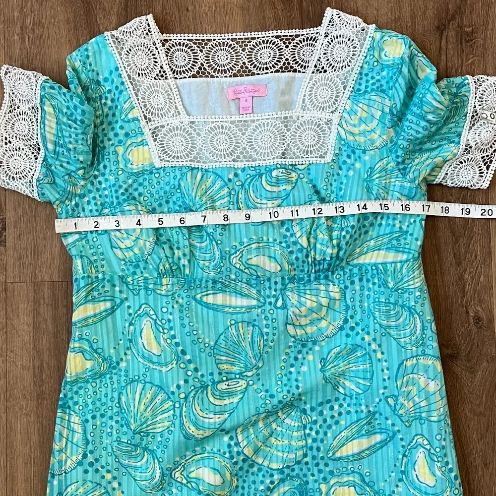 Lilly Pulitzer Aqua Seashell Print Crochet Lace Dress Sz S